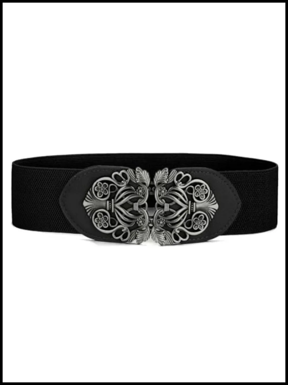 Faux Leather Elastic Waist Cinch Belt with Interlocking Buckle